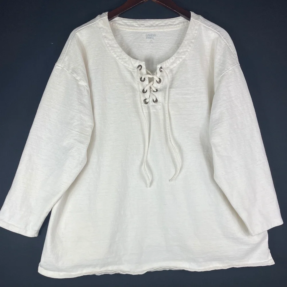 Lands End Sz 2X 3X 20W 22W Top Tunic Shirt White Lace Up Nautical - Picture 2 of 6